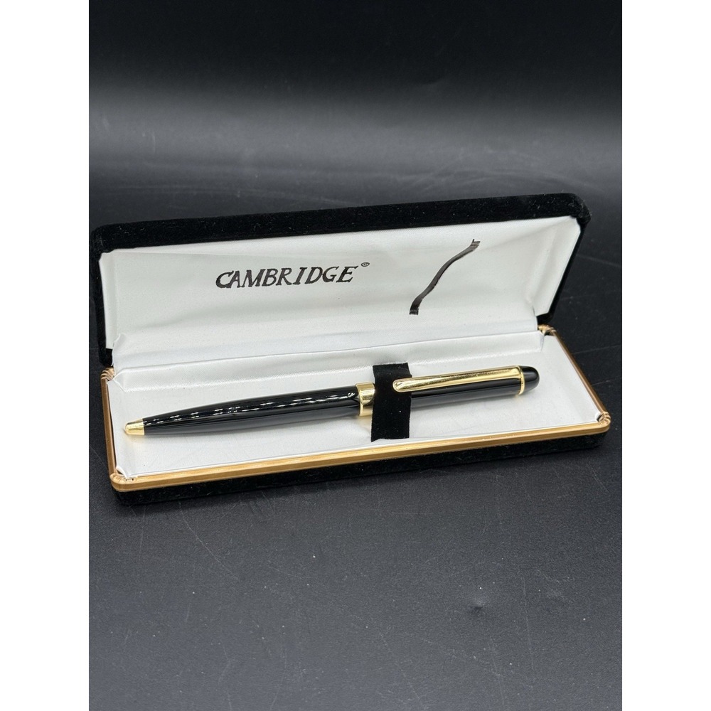 Vintage Cambridge Executive Ballpoint Pen Black Gold Trim Writing Gift Box Set